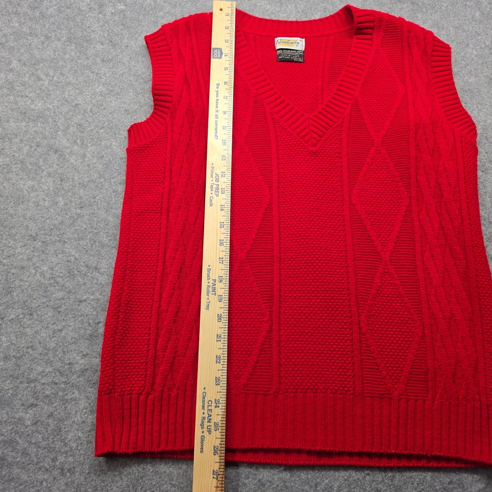 Vintage 70'sEdgeworth Men Red Cable Knit V-Neck Sweater Vest Acrilan Acrylic MG - Picture 8 of 13